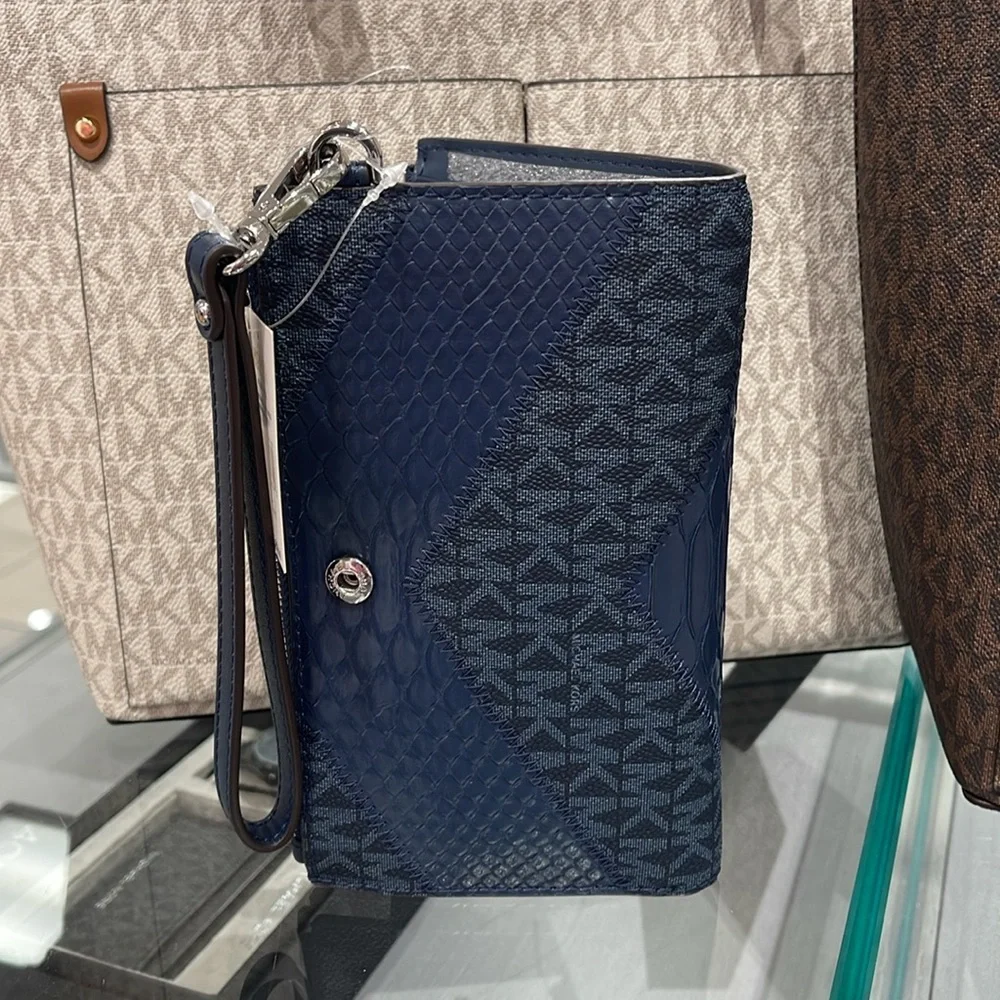 MICHAEL KORS JST LG DOUBLE ZIP WRISTLET WALLET PHONE HOLDER Navy Multi NWT